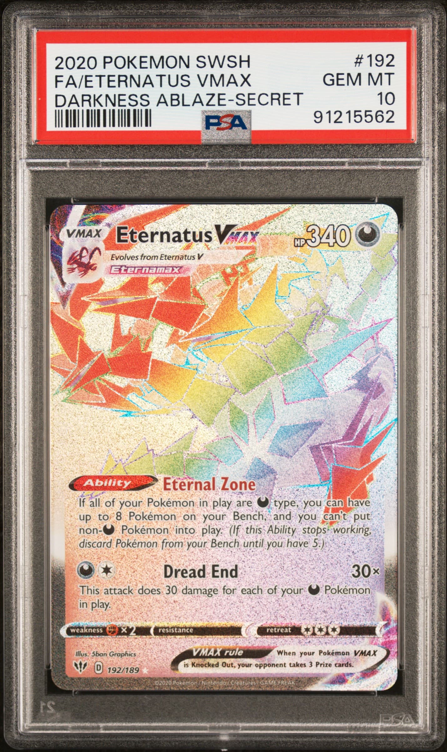 2020 Sword & Shield Darkness Ablaze Fa/Eternatus Vmax (PSA 10)