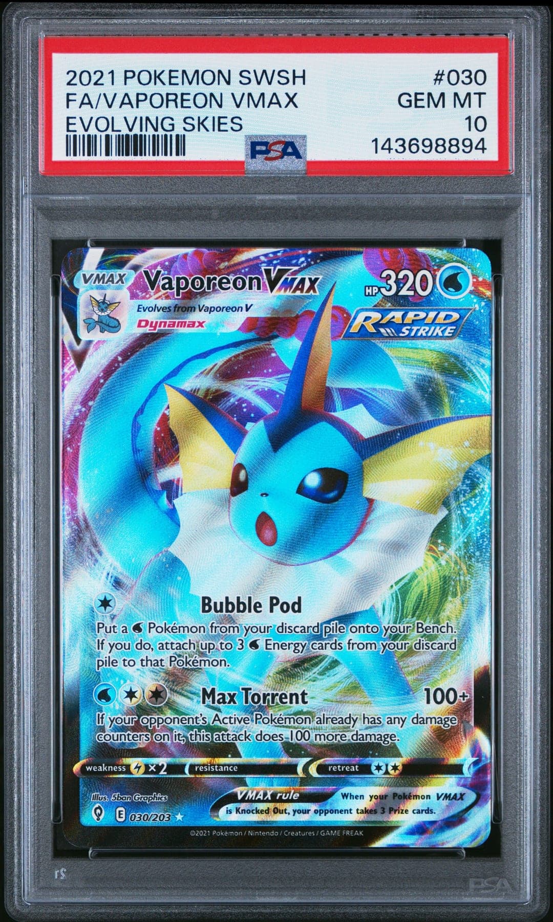 2021 Sword & Shield Evolving Skies Fa/Vaporeon Vmax